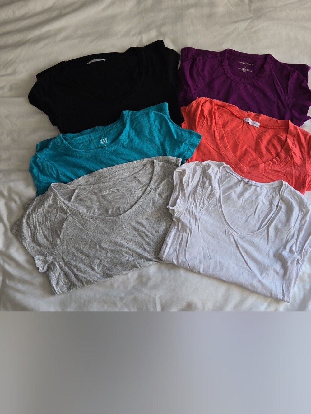 Lot Of 6 Women Short Sleeve Tees - Black, Blue, Gray, White, Coral, Purple